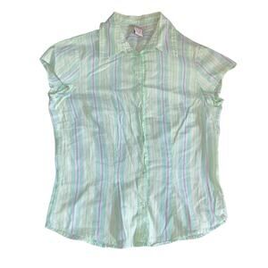 Maurices Striped 2000s Short Sleeve Button Up Size Medium